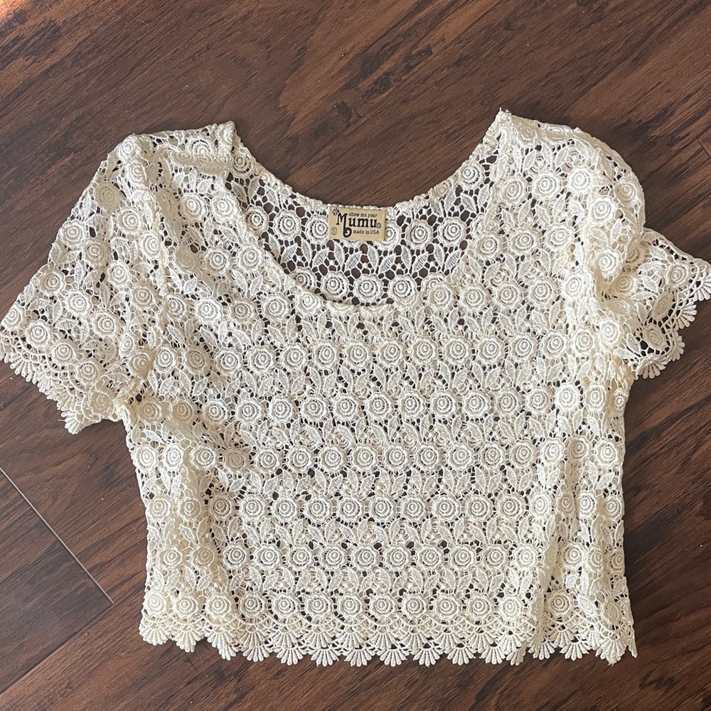 Show Me Your MuMu Cream Lace Cropped Blouse